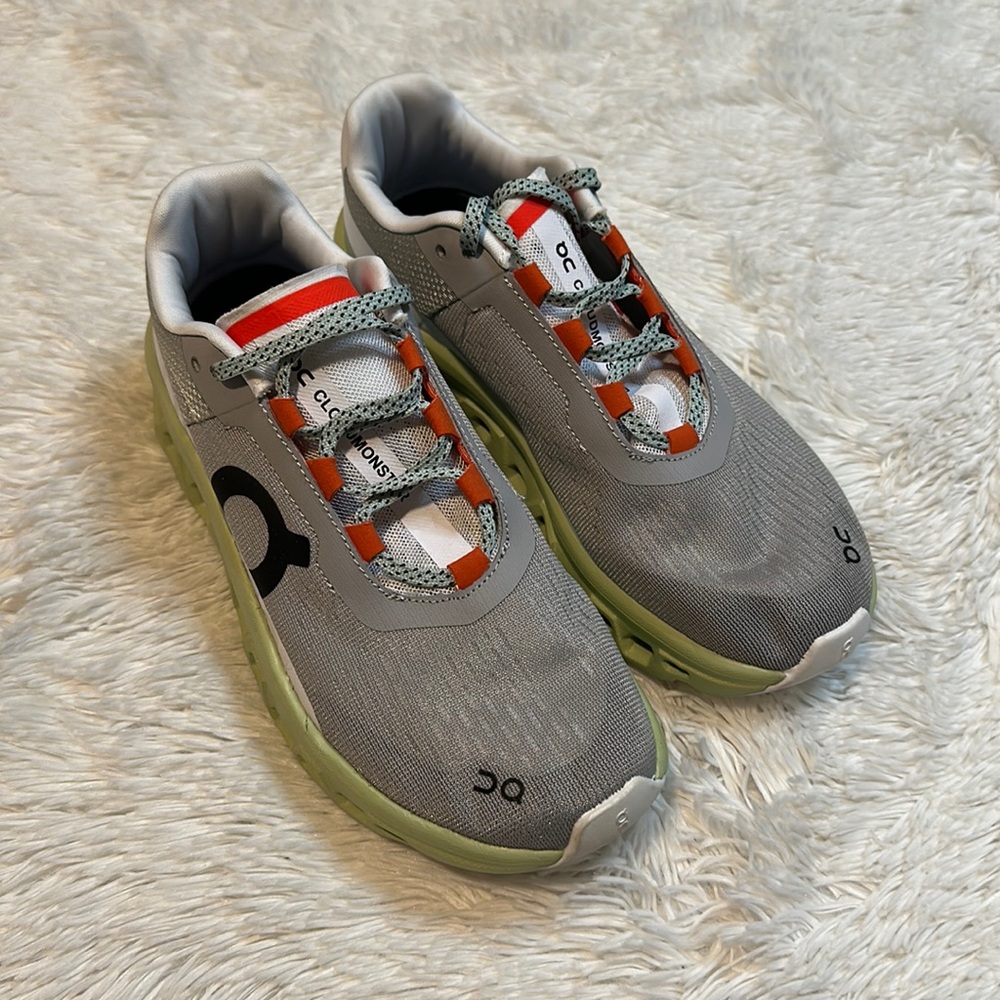 On Running Women's Gray & Green Trainers with Orange Accents